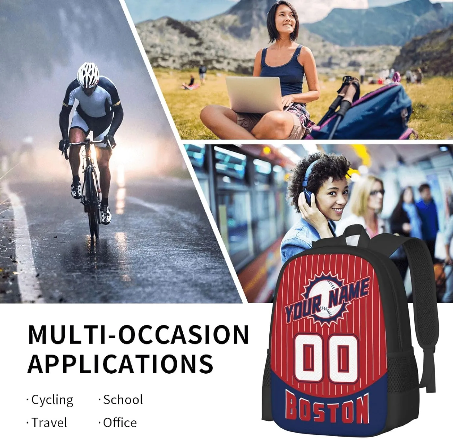 Custom Boston Backpack for Boy Girl Personalized Name Number High Capacity School Backpacks Laptop Bag Casual Travel Backpack Men Women