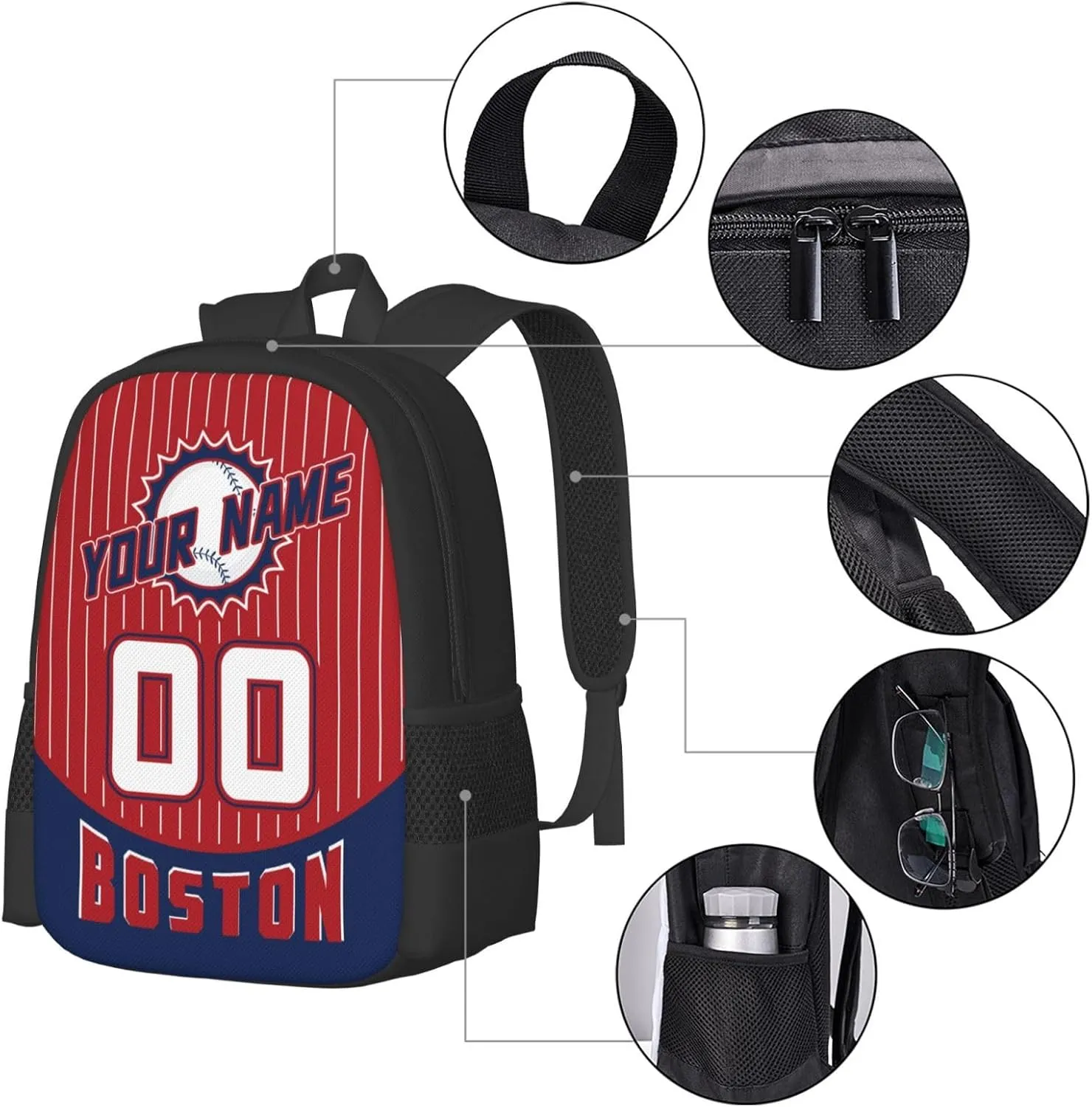 Custom Boston Backpack for Boy Girl Personalized Name Number High Capacity School Backpacks Laptop Bag Casual Travel Backpack Men Women