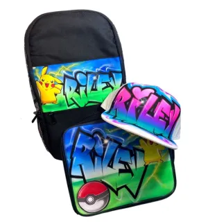 Custom Combo 1x Snapback Cap, 1x Backpack, 1x Lunchbox