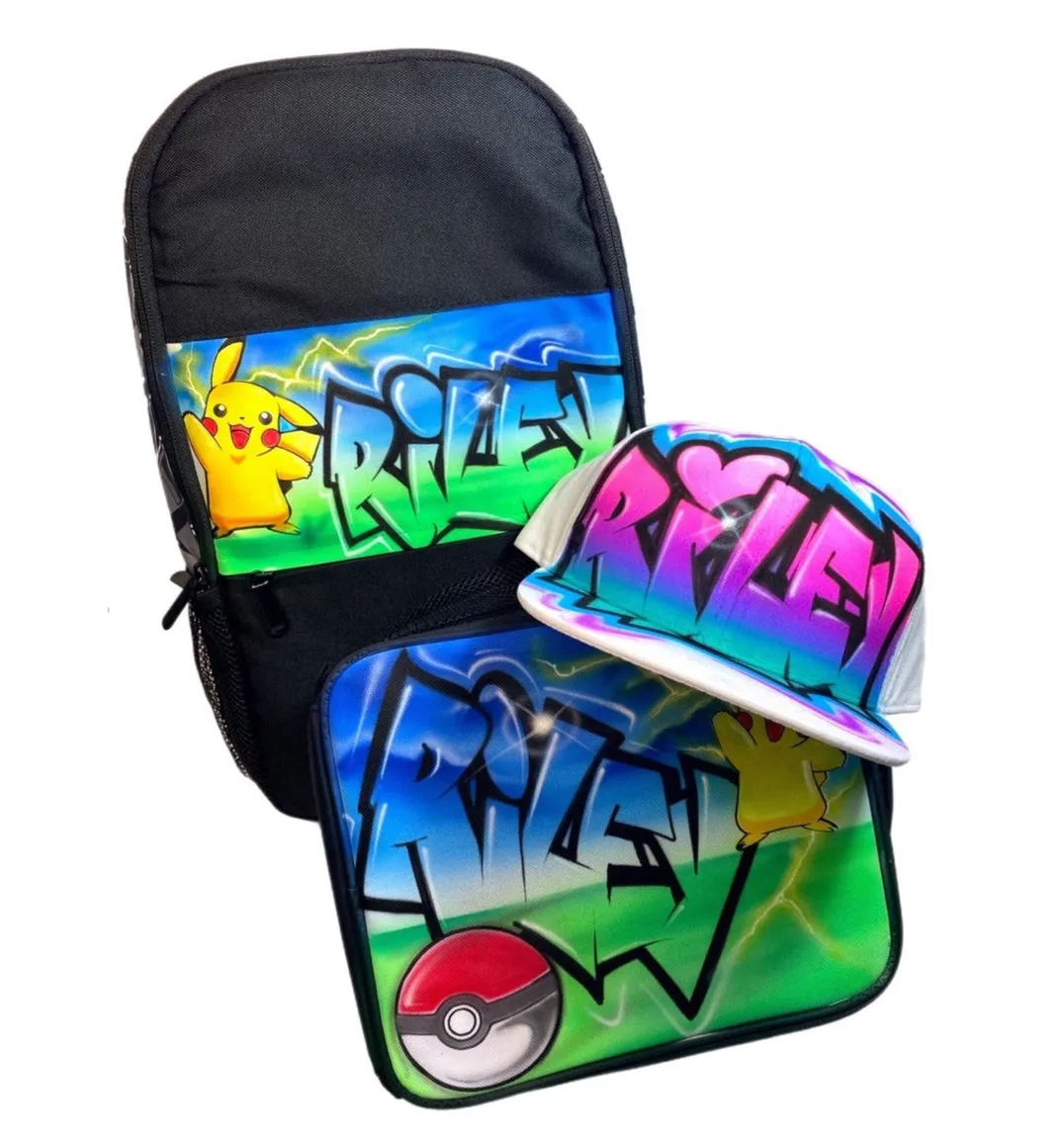 Custom Combo 1x Snapback Cap, 1x Backpack, 1x Lunchbox