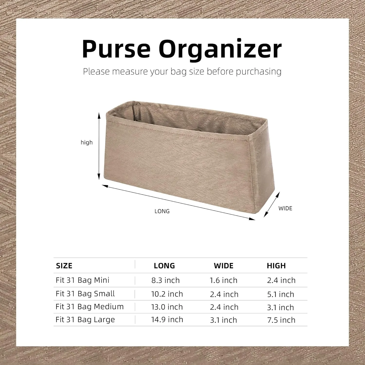 Custom Purse Organizer or Pillow Insert for Chanel 31 Bags, Offering 80 Colors to Choose