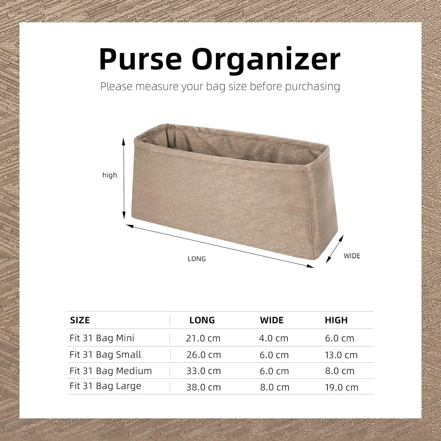Custom Purse Organizer or Pillow Insert for Chanel 31 Bags, Offering 80 Colors to Choose