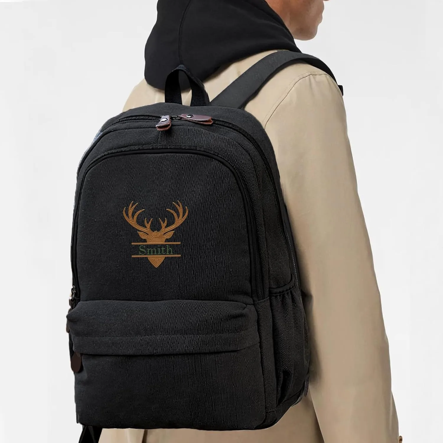 Custom School Backpack for Girls boys, Personalized Embroidered Antlers with Name, Customized Waterproof Casual Backpacks, Suitable for Kids Student Bookbag