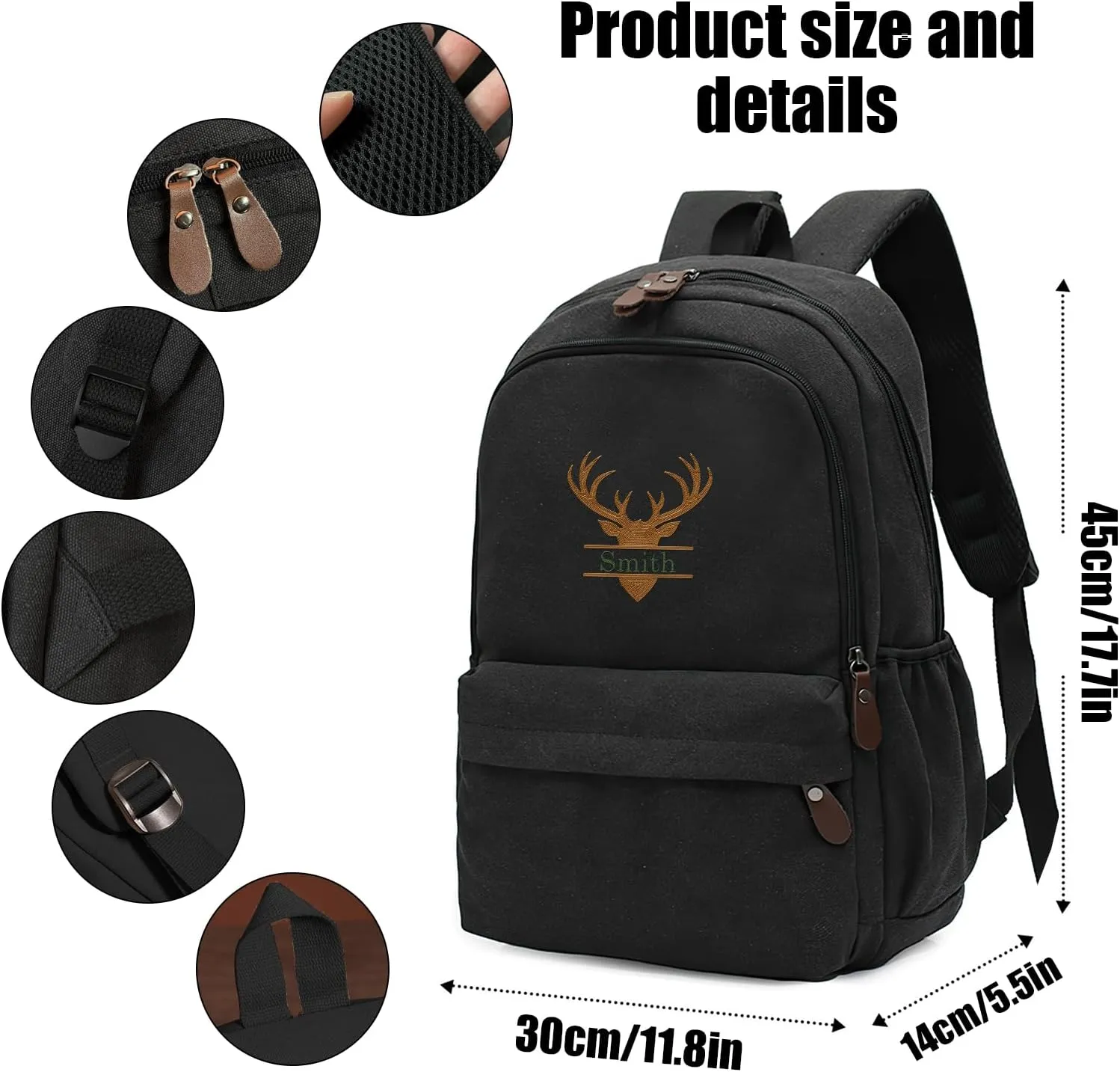 Custom School Backpack for Girls boys, Personalized Embroidered Antlers with Name, Customized Waterproof Casual Backpacks, Suitable for Kids Student Bookbag