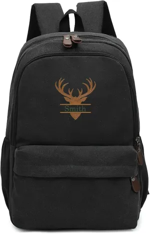 Custom School Backpack for Girls boys, Personalized Embroidered Antlers with Name, Customized Waterproof Casual Backpacks, Suitable for Kids Student Bookbag