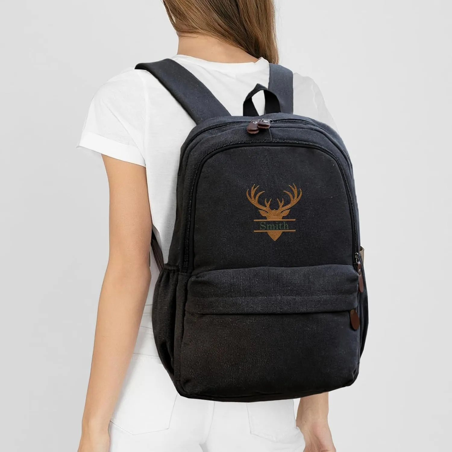 Custom School Backpack for Girls boys, Personalized Embroidered Antlers with Name, Customized Waterproof Casual Backpacks, Suitable for Kids Student Bookbag