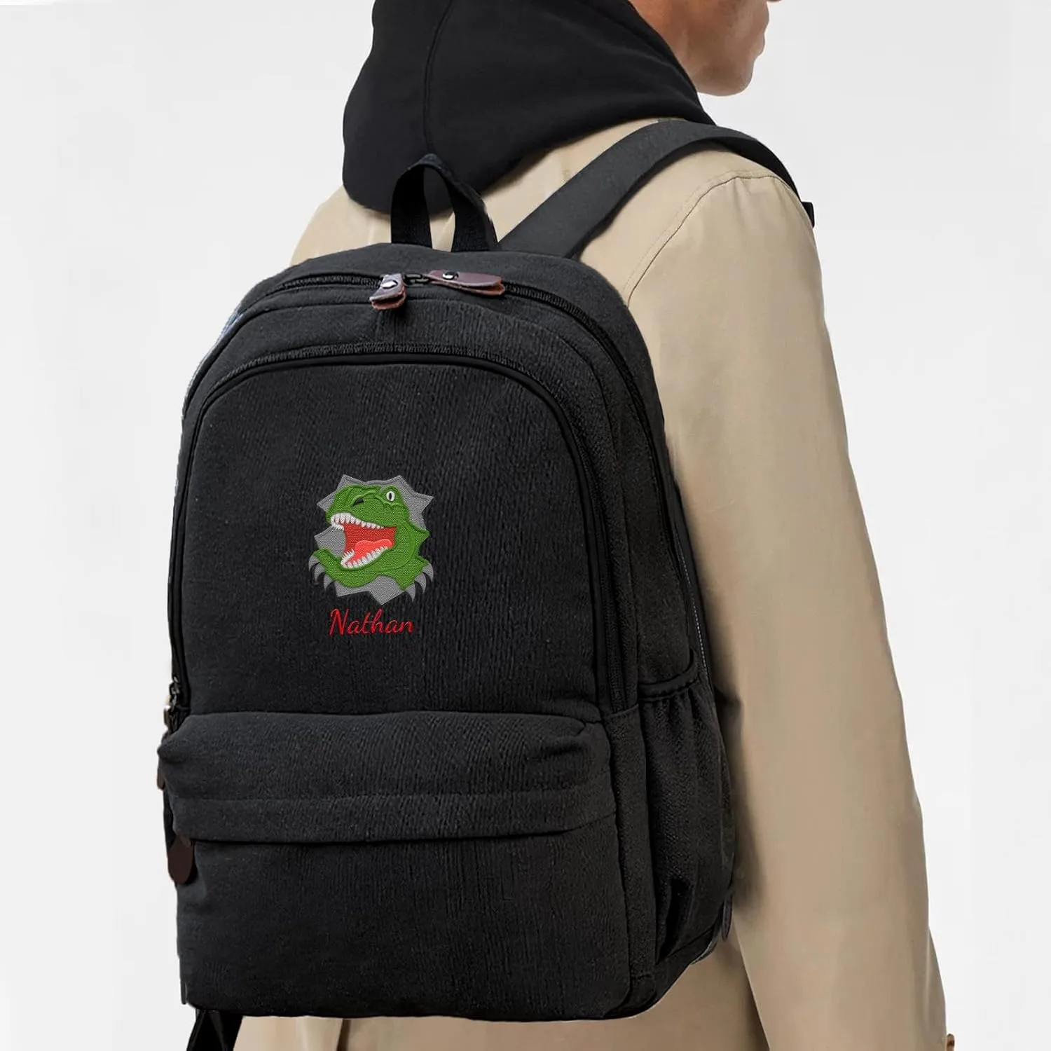 Custom School Backpack for Girls boys, Personalized Embroidered Cute Cartoon Dinosaur with Name, Customized Waterproof Casual Backpacks, Suitable for Kids Student Bookbag