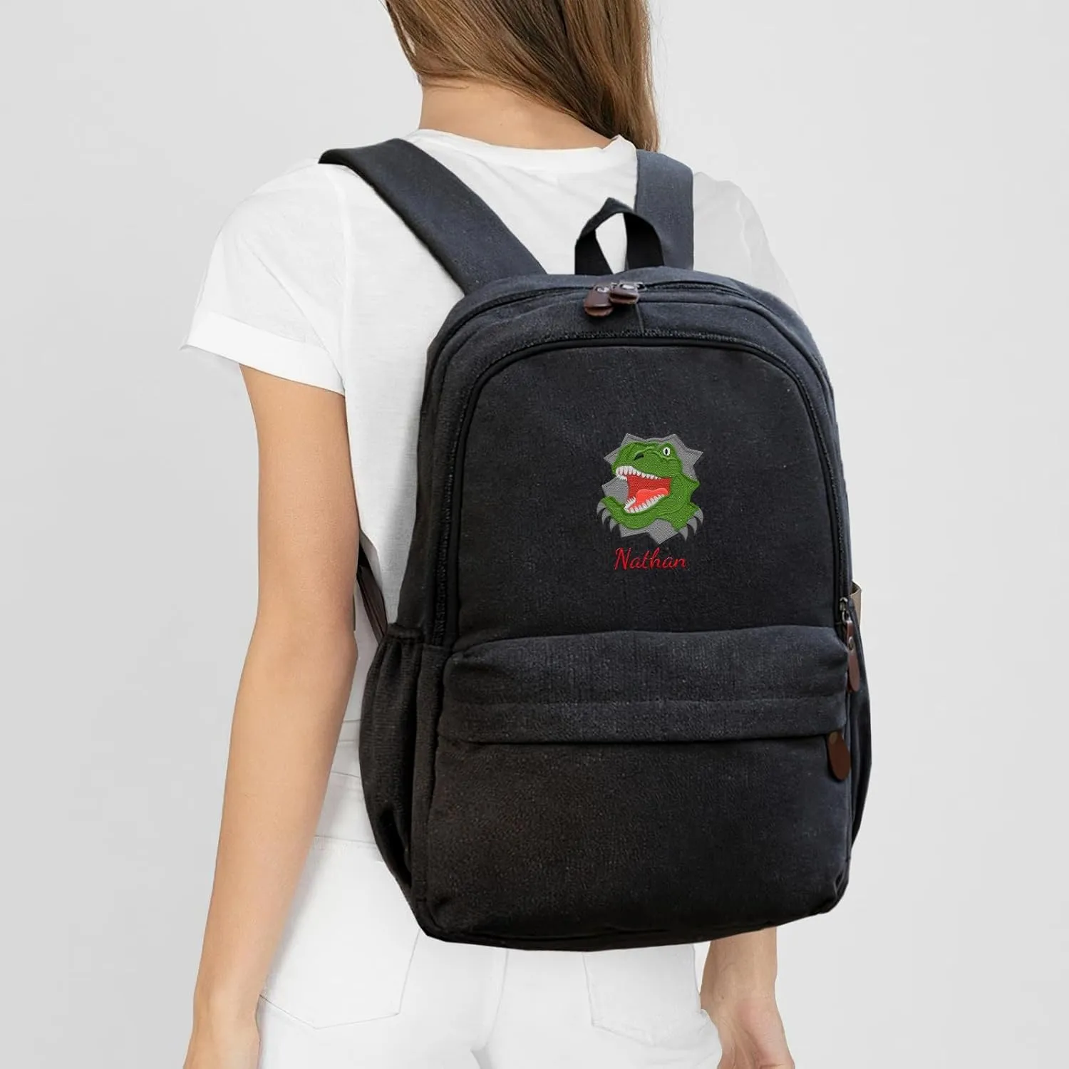 Custom School Backpack for Girls boys, Personalized Embroidered Cute Cartoon Dinosaur with Name, Customized Waterproof Casual Backpacks, Suitable for Kids Student Bookbag