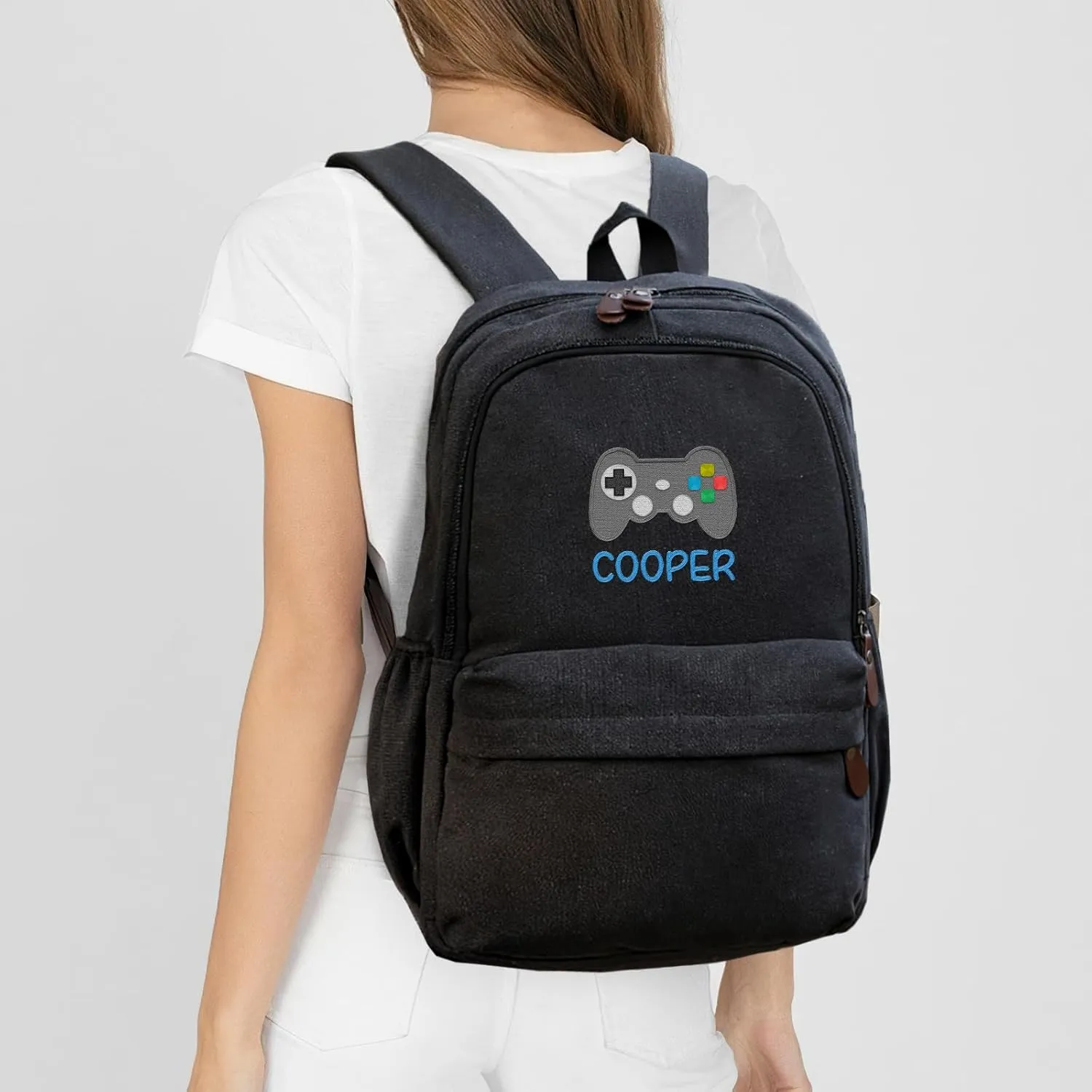Custom School Backpack for Girls boys, Personalized Embroidered Gamepad with Name, Customized Waterproof Casual Backpacks, Suitable for Kids Student Bookbag