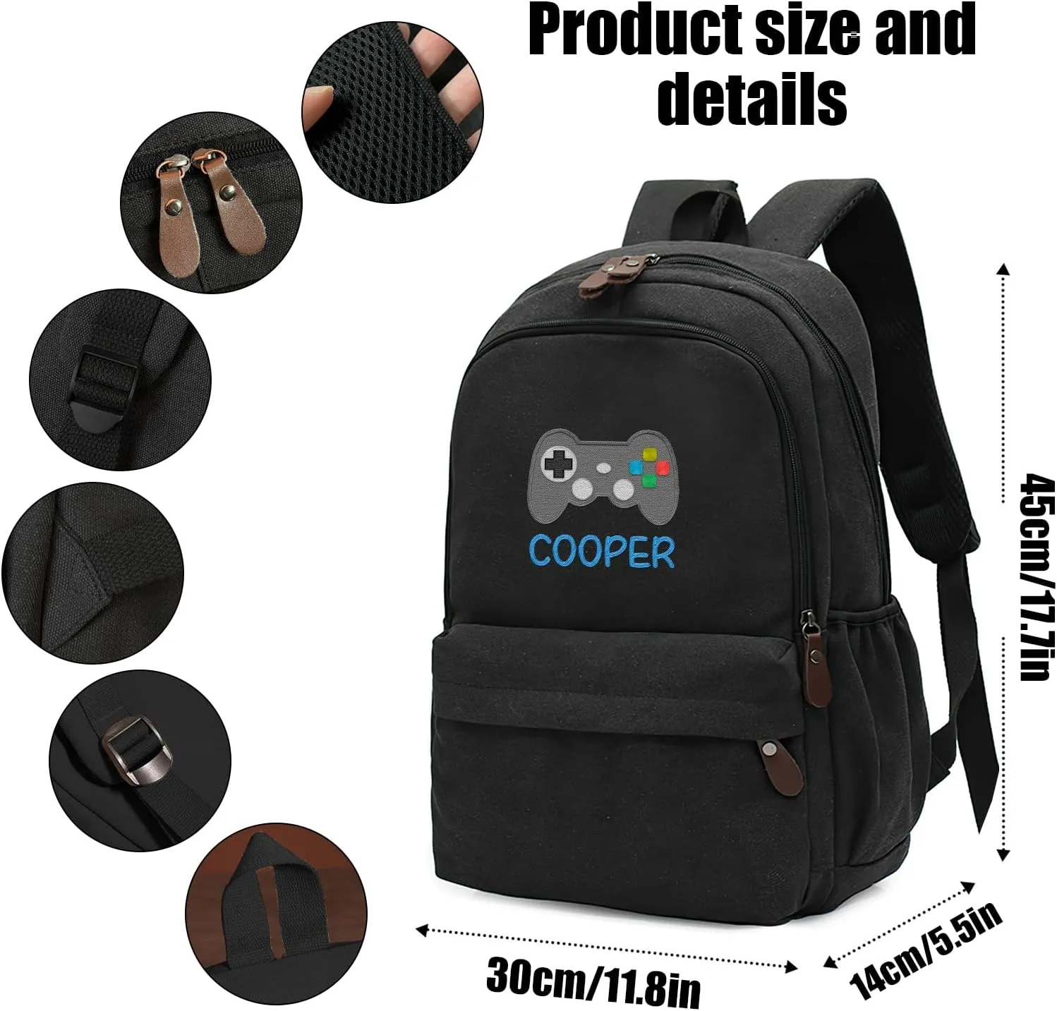 Custom School Backpack for Girls boys, Personalized Embroidered Gamepad with Name, Customized Waterproof Casual Backpacks, Suitable for Kids Student Bookbag