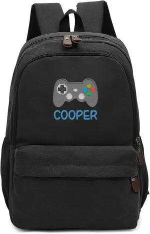 Custom School Backpack for Girls boys, Personalized Embroidered Gamepad with Name, Customized Waterproof Casual Backpacks, Suitable for Kids Student Bookbag