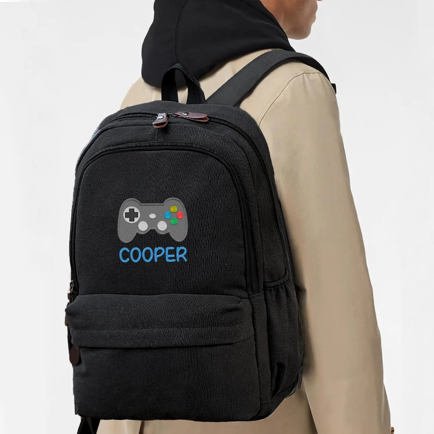 Custom School Backpack for Girls boys, Personalized Embroidered Gamepad with Name, Customized Waterproof Casual Backpacks, Suitable for Kids Student Bookbag