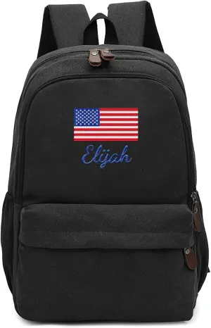 Custom School Backpack for Girls boys, Personalized Embroidered USA Flag Signs with Name, Customized Waterproof Casual Backpacks, Suitable for Kids Student Bookbag