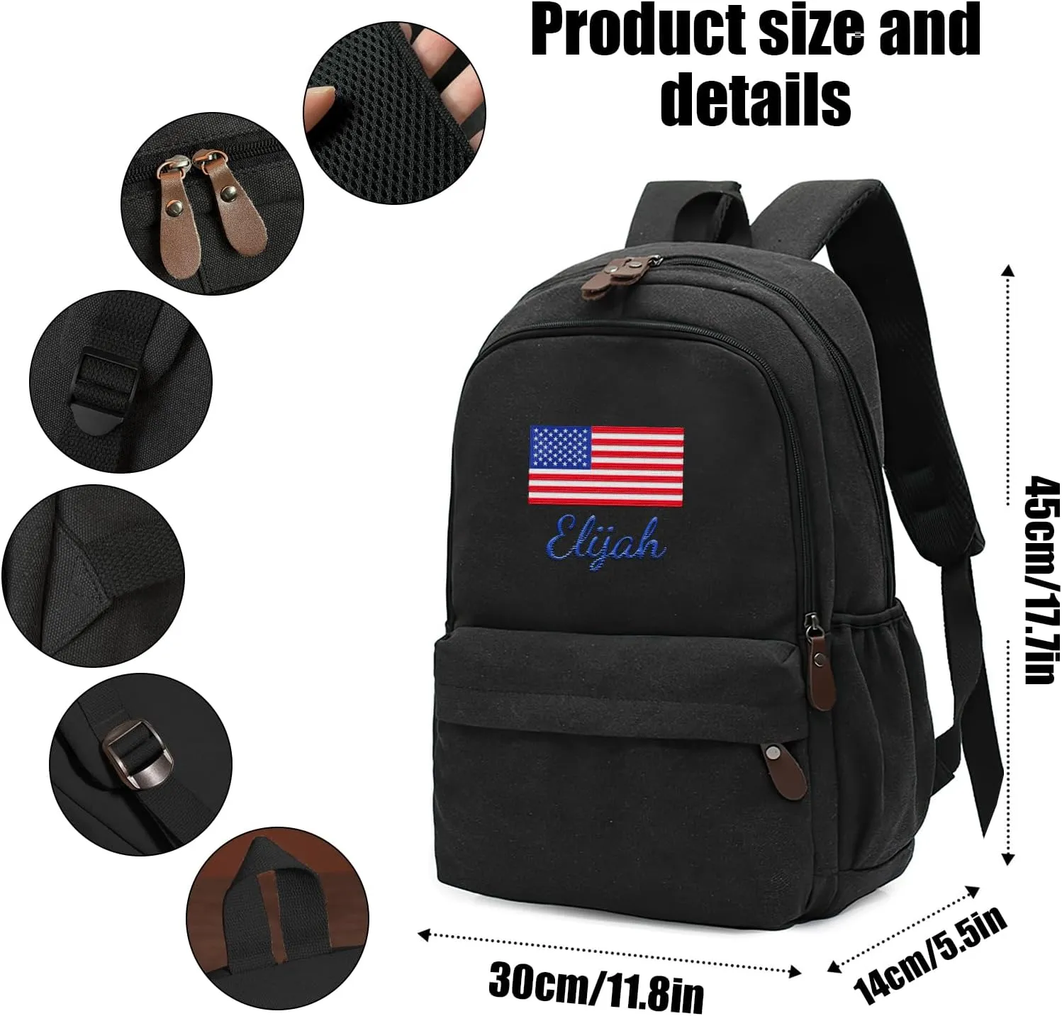 Custom School Backpack for Girls boys, Personalized Embroidered USA Flag Signs with Name, Customized Waterproof Casual Backpacks, Suitable for Kids Student Bookbag