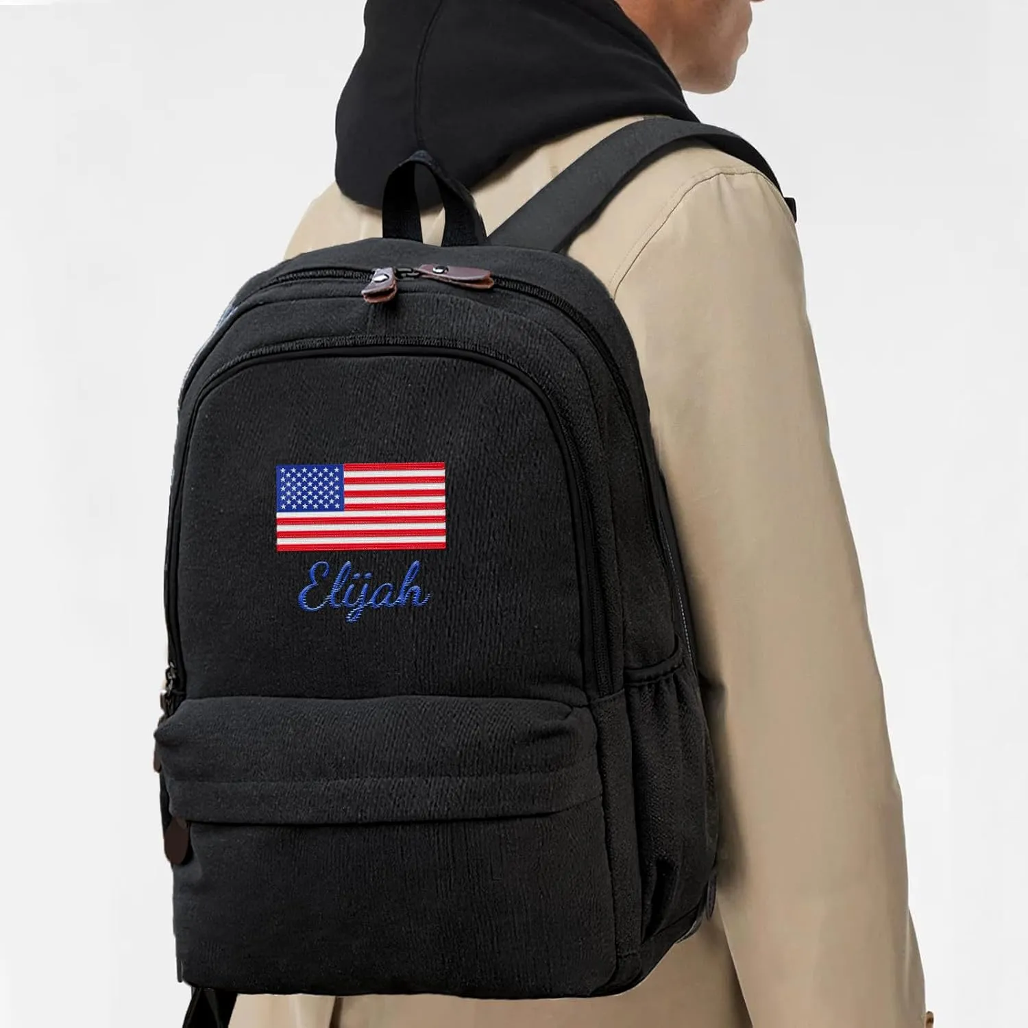 Custom School Backpack for Girls boys, Personalized Embroidered USA Flag Signs with Name, Customized Waterproof Casual Backpacks, Suitable for Kids Student Bookbag