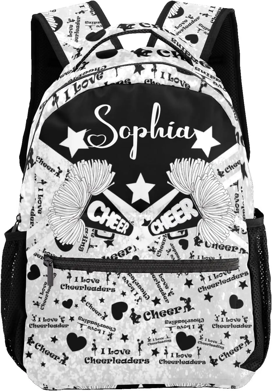 Custom Student Bag Gifts with Name Black White Cheerleaders Bling Print Kids' Backpack Large Capacity Shoulder Bookbag Casual Bag for Teens