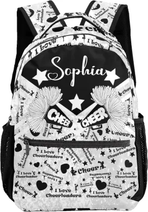 Custom Student Bag Gifts with Name Black White Cheerleaders Bling Print Kids' Backpack Large Capacity Shoulder Bookbag Casual Bag for Teens