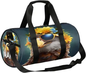 Customized Sports Gym Duffel Bag for Women & Men with Name,Funny Flower Falcon Waterproof Personalized Tote Travel Beach Bag for Weekender Overnight Dance Carry-On Bag