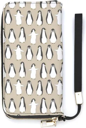 Cute Baby Penguin Women's Leather Long Large Capacity Wallet Clutch Wallet with Hand Strap, 20x10.5cm, style-5-2