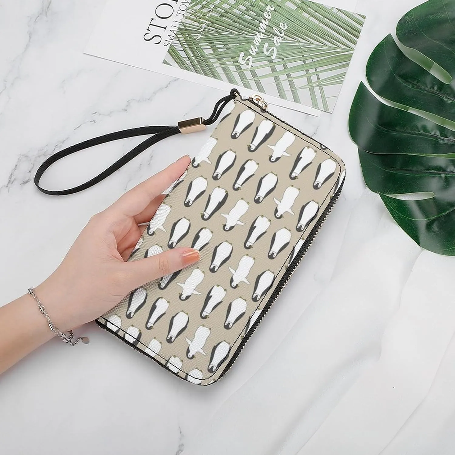 Cute Baby Penguin Women's Leather Long Large Capacity Wallet Clutch Wallet with Hand Strap, 20x10.5cm, style-5-2