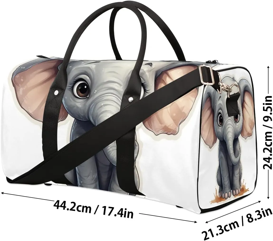 Cute Cartoon Elephant Print Travel Duffel Bag for Women Men Waterproof Foldable Overnight Weekender Bag Large Capacity Sports Gym Bag