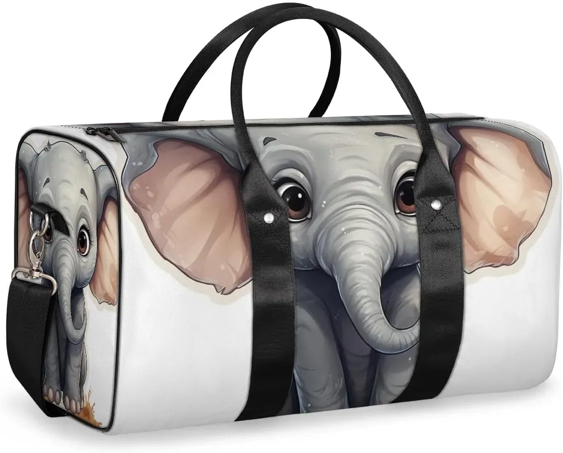 Cute Cartoon Elephant Print Travel Duffel Bag for Women Men Waterproof Foldable Overnight Weekender Bag Large Capacity Sports Gym Bag