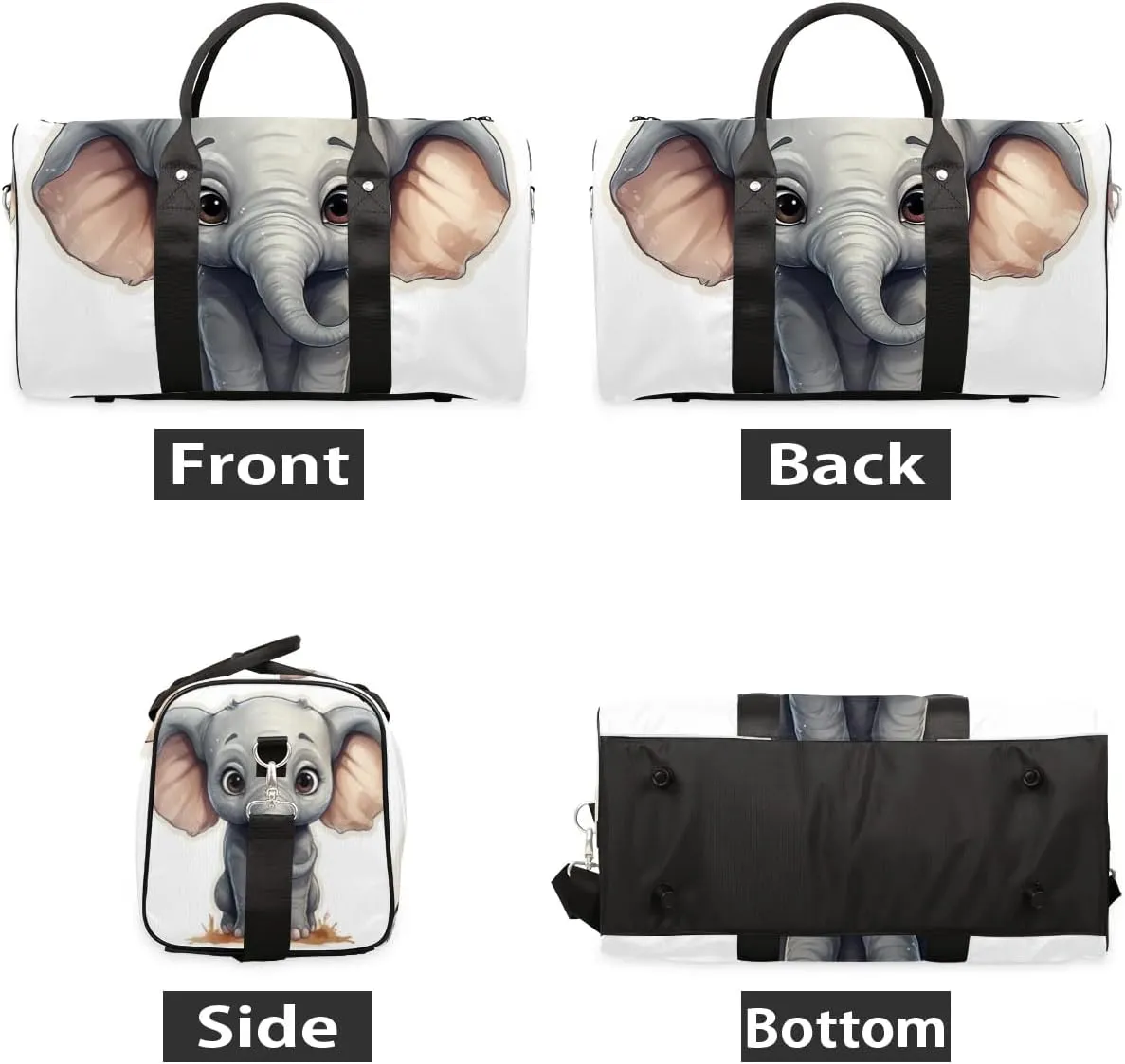 Cute Cartoon Elephant Print Travel Duffel Bag for Women Men Waterproof Foldable Overnight Weekender Bag Large Capacity Sports Gym Bag
