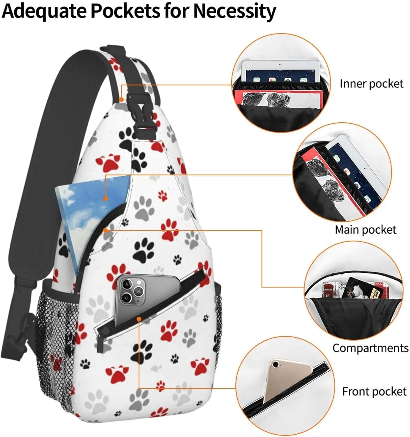 Cute Dog Paw Print Sling Bag Crossbody Bags Backpacks Dog Paw Chest Bag for Women Men Working, Shopping