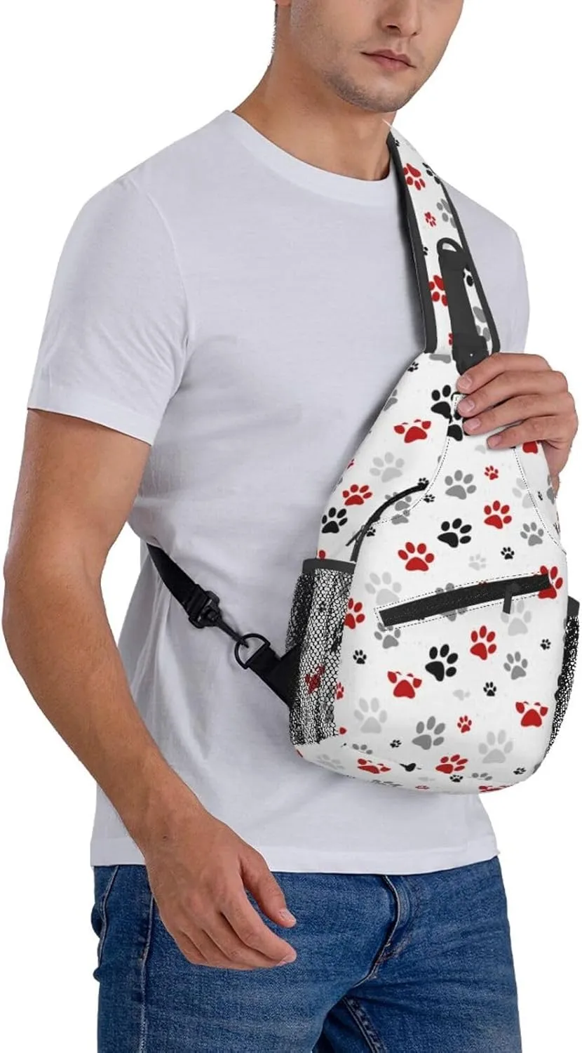 Cute Dog Paw Print Sling Bag Crossbody Bags Backpacks Dog Paw Chest Bag for Women Men Working, Shopping