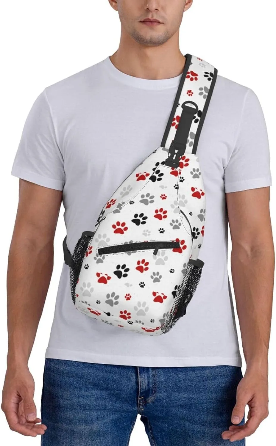 Cute Dog Paw Print Sling Bag Crossbody Bags Backpacks Dog Paw Chest Bag for Women Men Working, Shopping