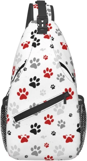 Cute Dog Paw Print Sling Bag Crossbody Bags Backpacks Dog Paw Chest Bag for Women Men Working, Shopping