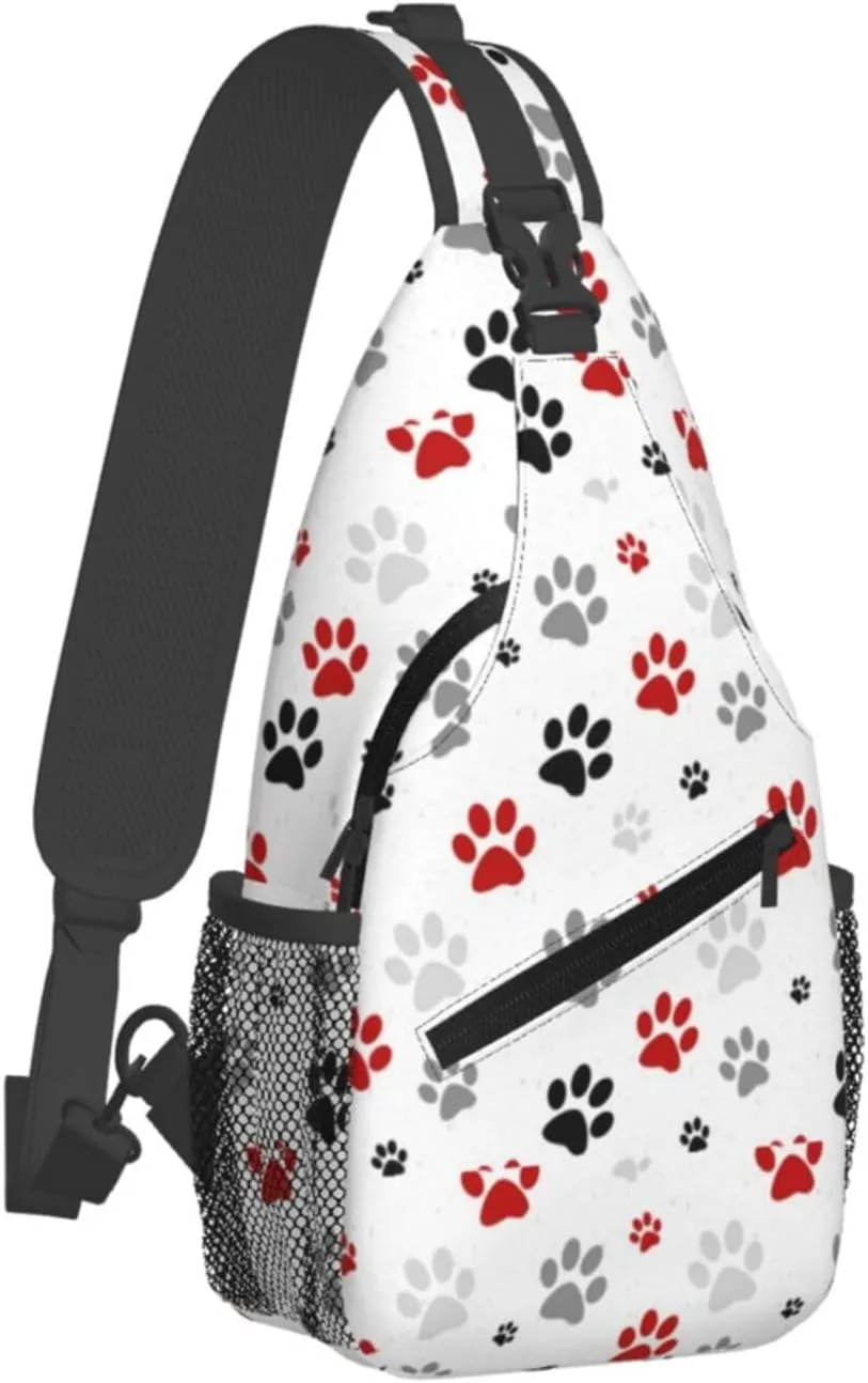 Cute Dog Paw Print Sling Bag Crossbody Bags Backpacks Dog Paw Chest Bag for Women Men Working, Shopping