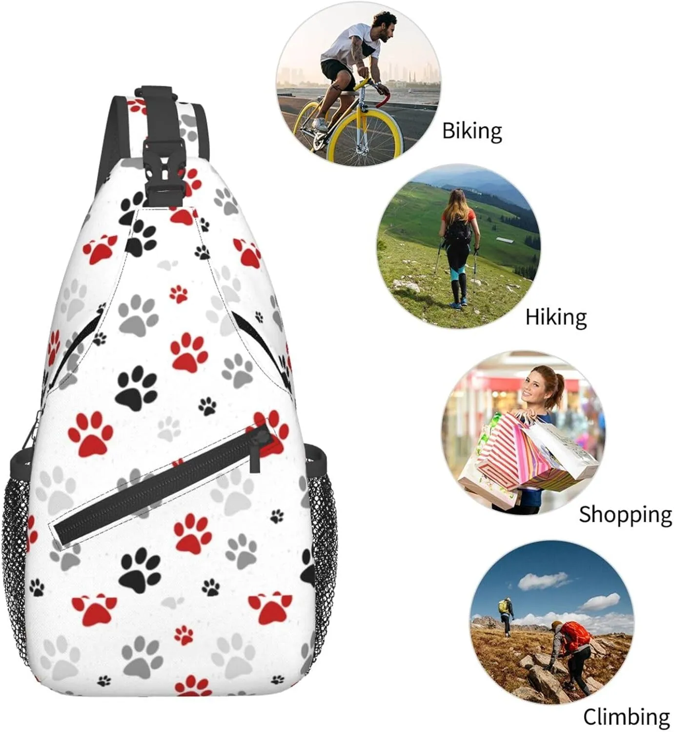Cute Dog Paw Print Sling Bag Crossbody Bags Backpacks Dog Paw Chest Bag for Women Men Working, Shopping