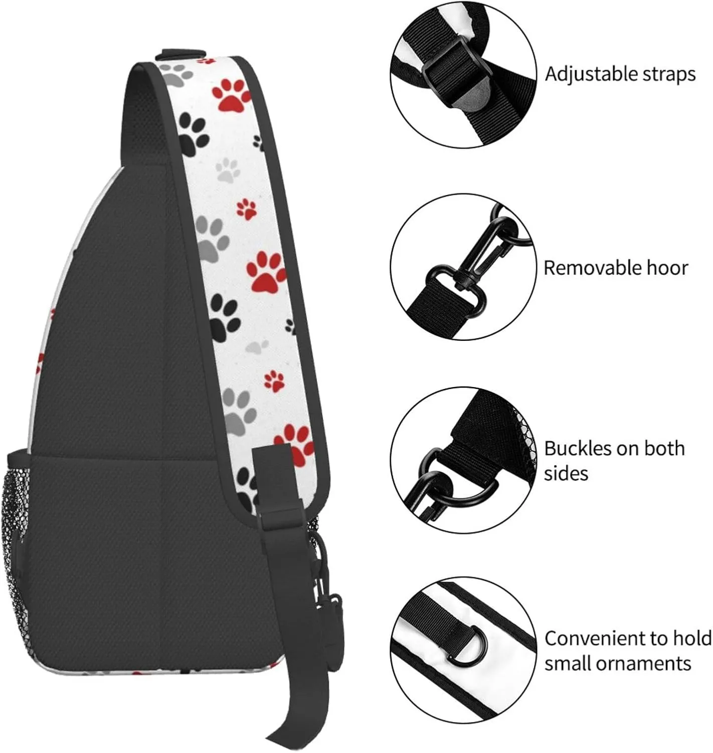 Cute Dog Paw Print Sling Bag Crossbody Bags Backpacks Dog Paw Chest Bag for Women Men Working, Shopping