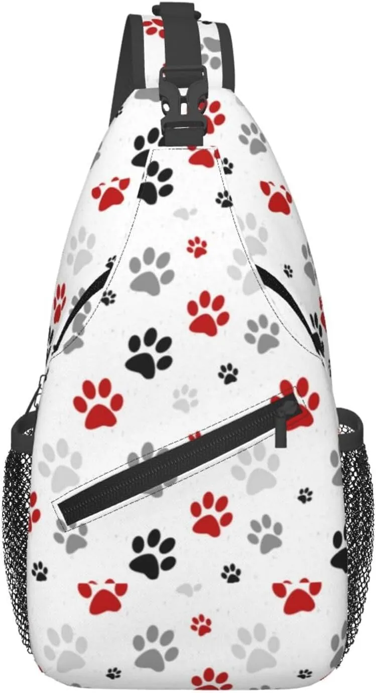 Cute Dog Paw Print Sling Bag Crossbody Bags Backpacks Dog Paw Chest Bag for Women Men Working, Shopping