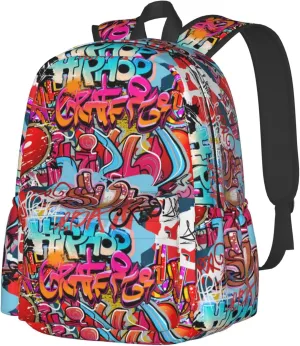 Daily Backpack Graffiti Wall, Hip Hop Art Backpacks Travel Laptop Daypack 17 inch Bags for Men Women