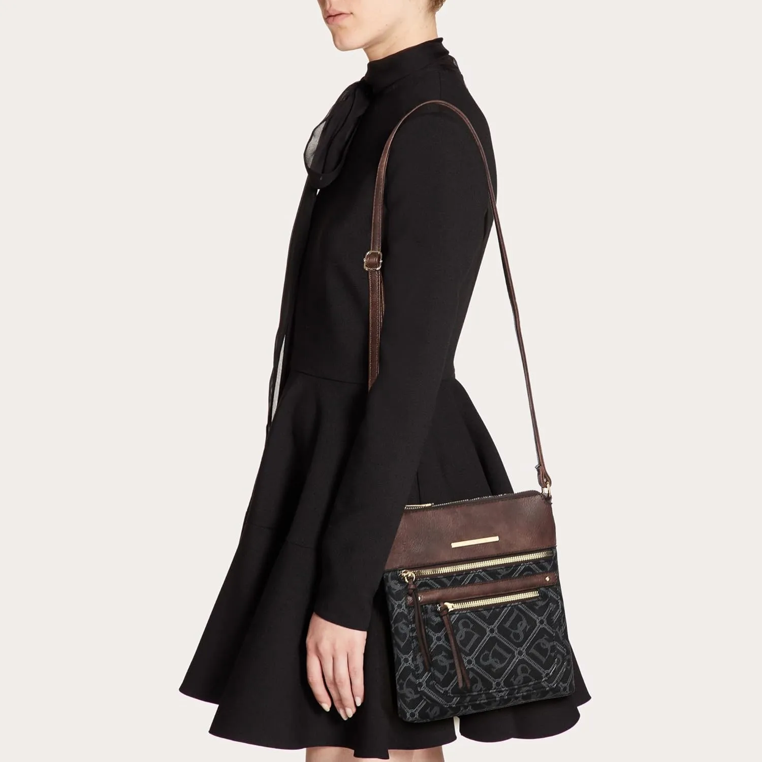 Dasein Crossbody Purse for Women Vegan Leather Shoulder Handbags Messenger Bags with Multi Zipper Pockets