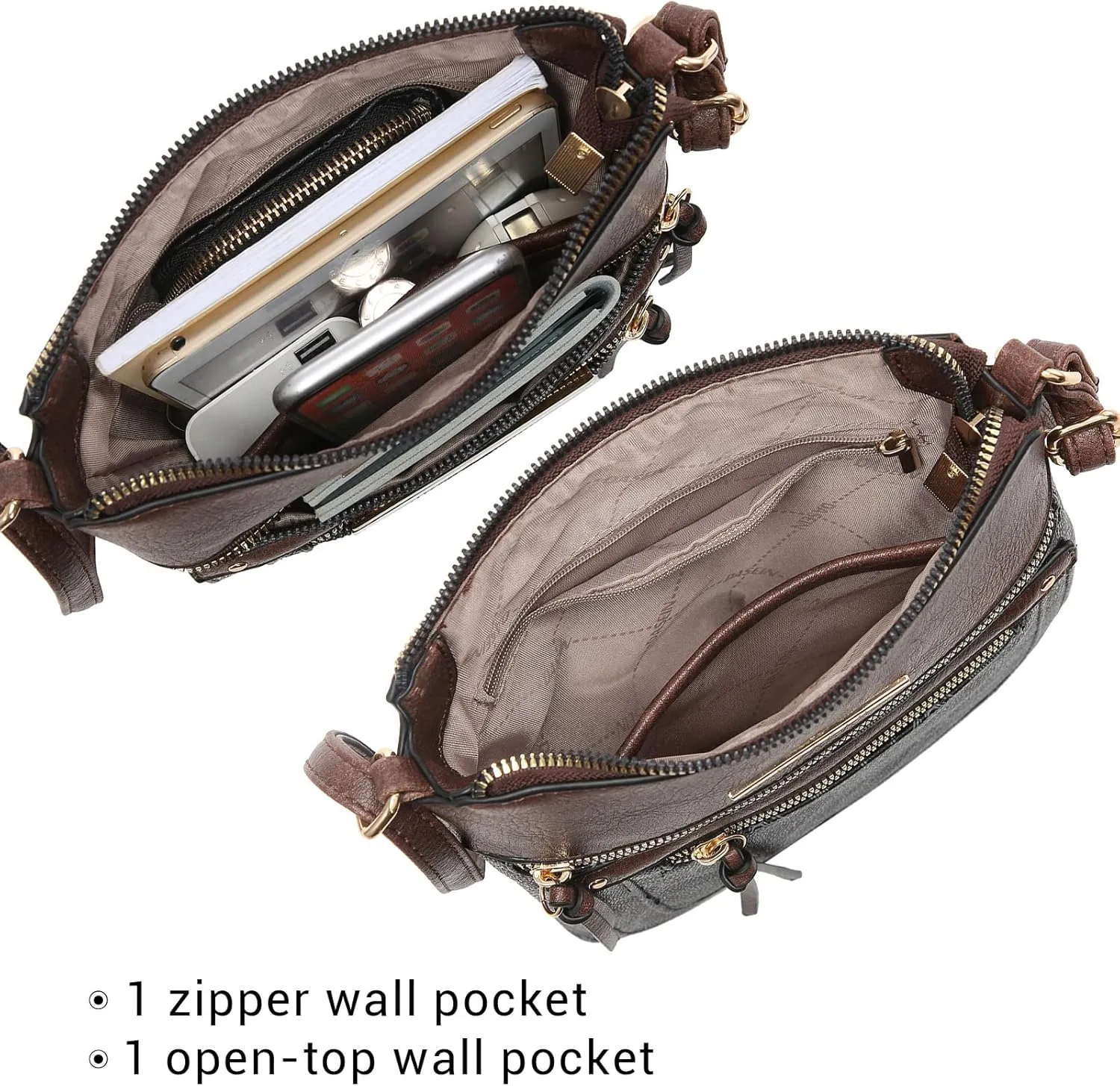 Dasein Crossbody Purse for Women Vegan Leather Shoulder Handbags Messenger Bags with Multi Zipper Pockets