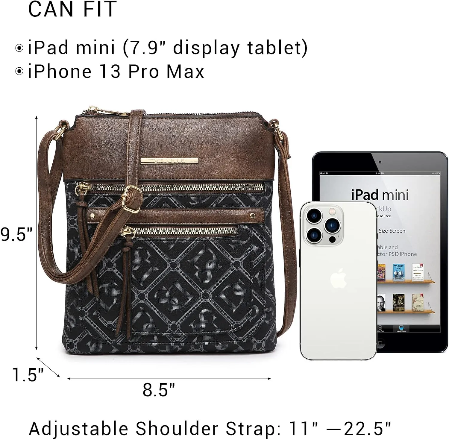 Dasein Crossbody Purse for Women Vegan Leather Shoulder Handbags Messenger Bags with Multi Zipper Pockets