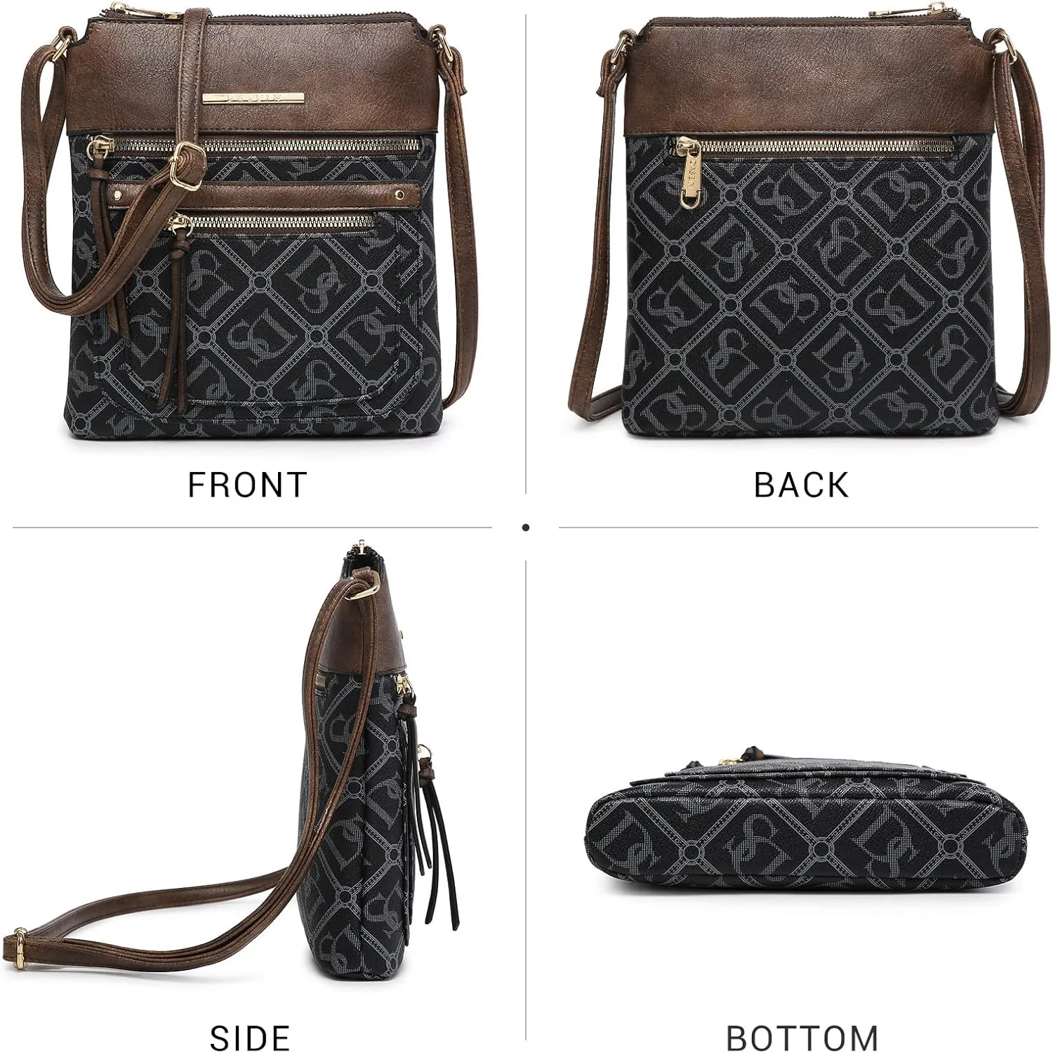 Dasein Crossbody Purse for Women Vegan Leather Shoulder Handbags Messenger Bags with Multi Zipper Pockets