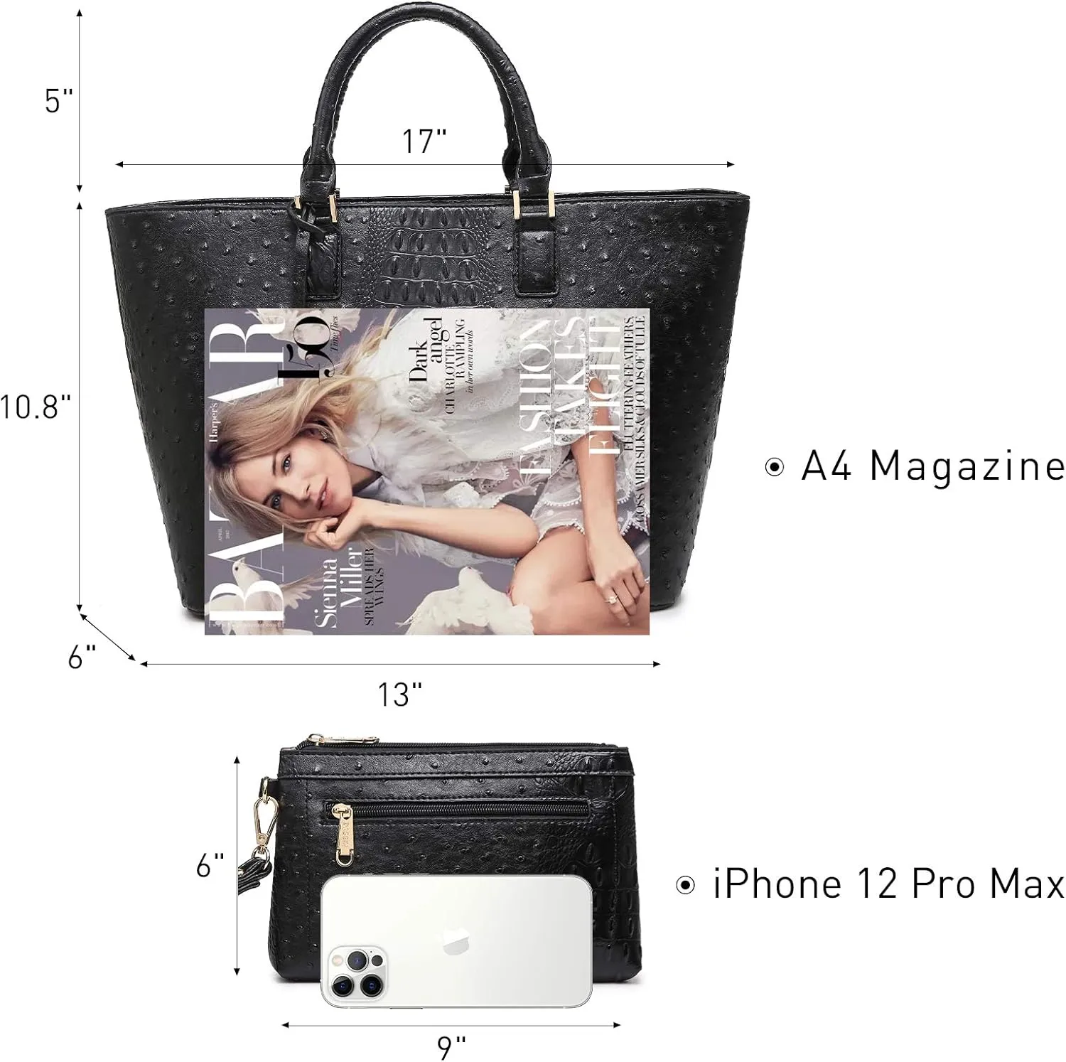 Dasein Women Satchel Purse Handbag Shoulder Bag Work Tote Bag with Matching Clutch