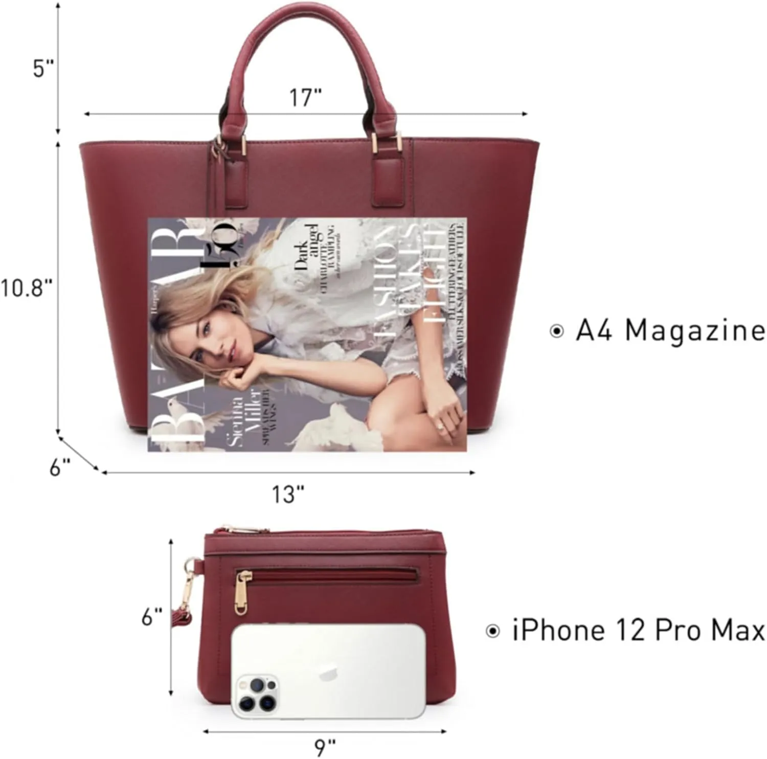 Dasein Women Satchel Purse Handbag Shoulder Bag Work Tote Bag with Matching Clutch