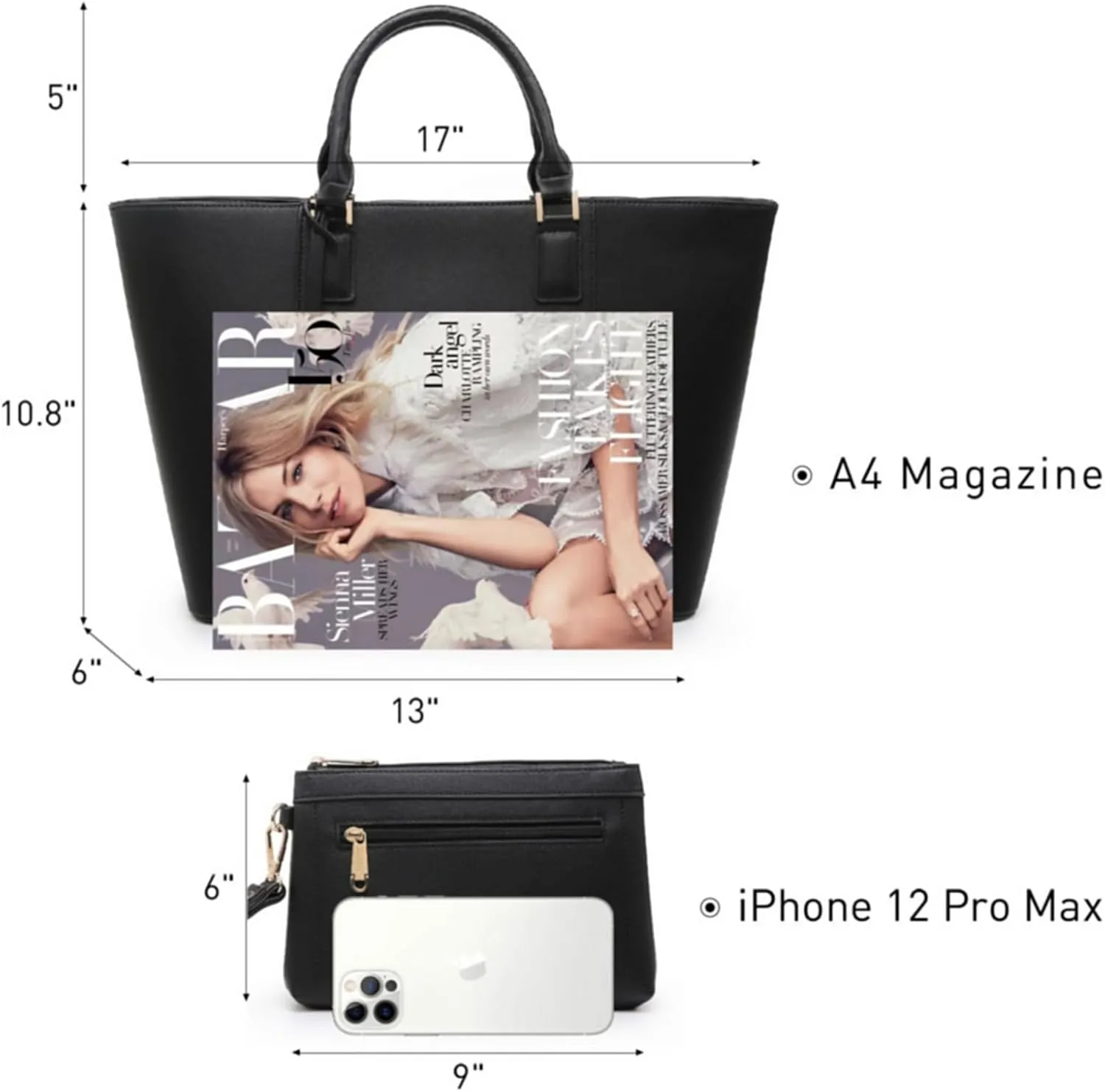 Dasein Women Satchel Purse Handbag Shoulder Bag Work Tote Bag with Matching Clutch