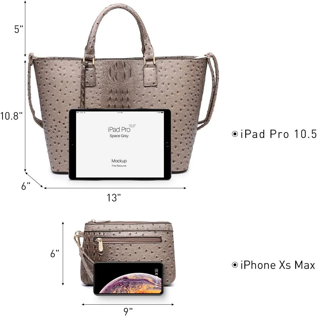 Dasein Women Satchel Purse Handbag Shoulder Bag Work Tote Bag with Matching Clutch