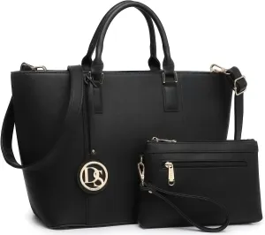 Dasein Women Satchel Purse Handbag Shoulder Bag Work Tote Bag with Matching Clutch