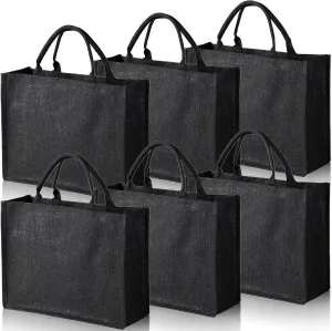 DEAYOU 6 Pack Jute Tote Bag, Burlap Gift Tote with Handle, Grocery Shopping Bag for DIY, Wedding,15.4''x12.2''x5.9''
