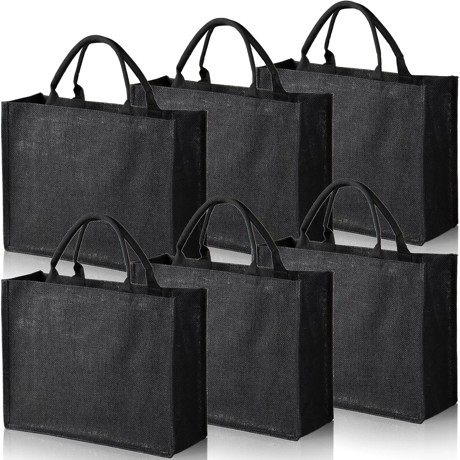 DEAYOU 6 Pack Jute Tote Bag, Burlap Gift Tote with Handle, Grocery Shopping Bag for DIY, Wedding,15.4''x12.2''x5.9''