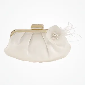 Delta bridal clutch bag with feather and pearl flower