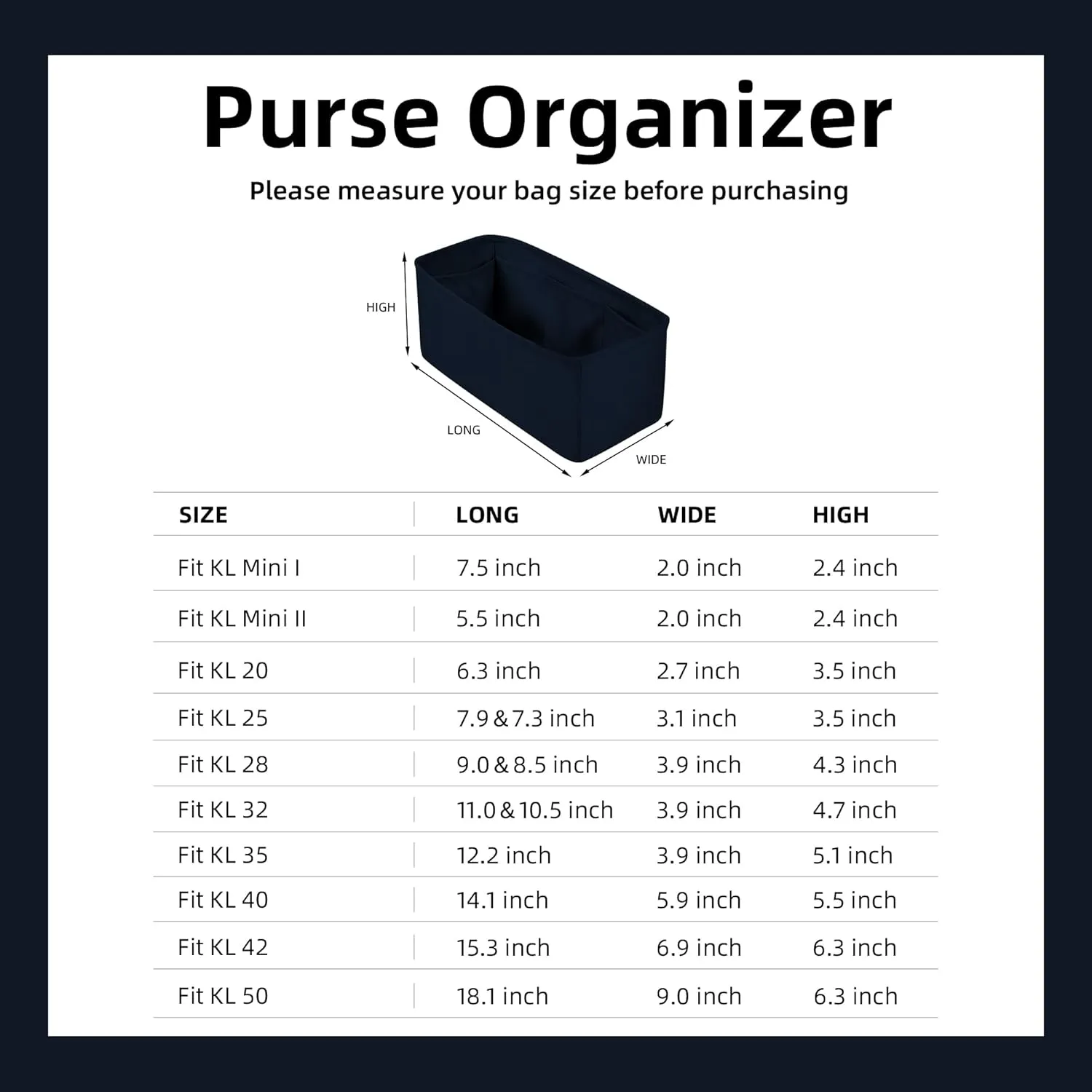 DGAZ Bag Organizer Insert For Kelly pochette/mini II /20/25/28/32/35/40/42/45 Bags, Silk Purse Organizers(Blue nuit,KL35)