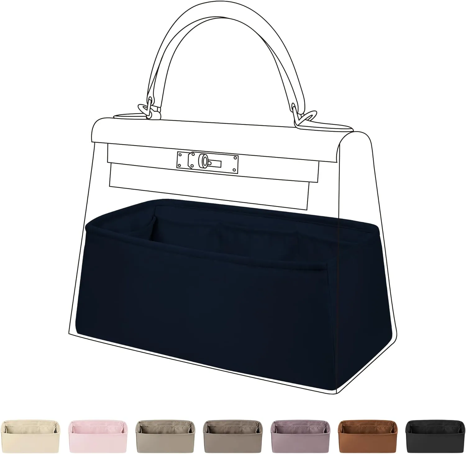 DGAZ Bag Organizer Insert For Kelly pochette/mini II /20/25/28/32/35/40/42/45 Bags, Silk Purse Organizers(Blue nuit,KL35)